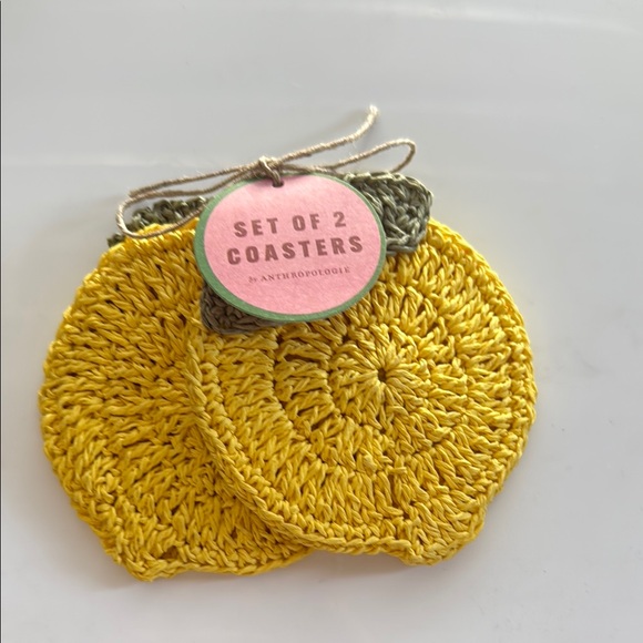 NEW Anthropologie Ischia Woven Lemon Coasters, Set of 2 - Picture 3 of 6